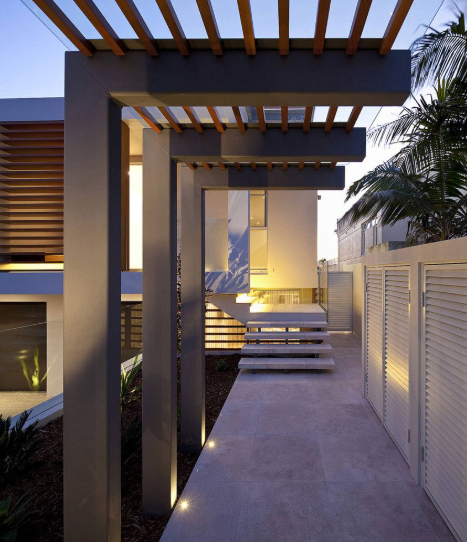 Modern pavilion at dusk
